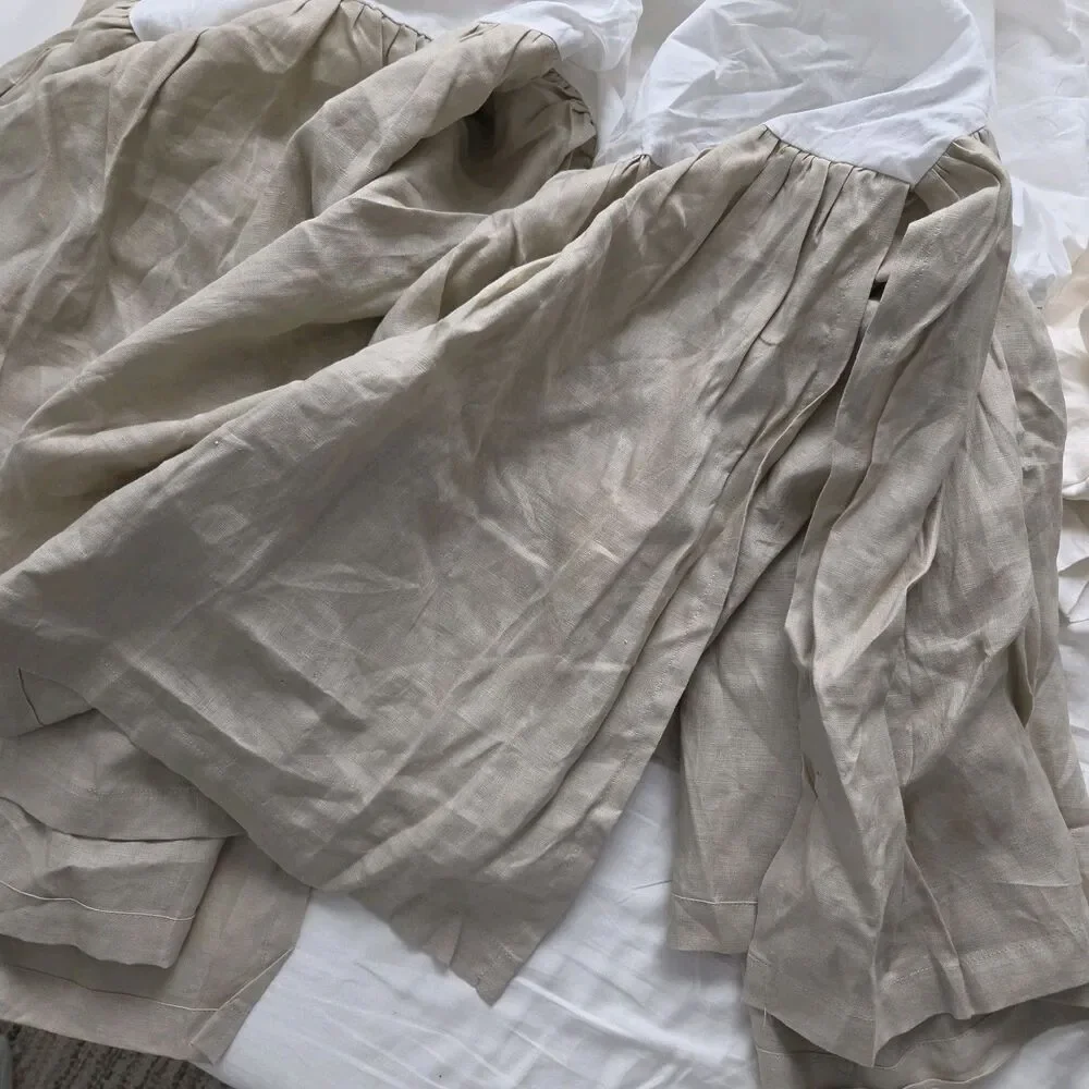 POTTERY BARN 100% Linen / cotton KING Bed Skirt 19” Drop Natural/ white new